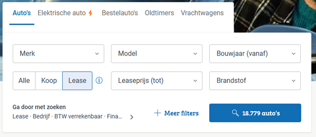 screenshot marktplaats.nl auto zoekfilters