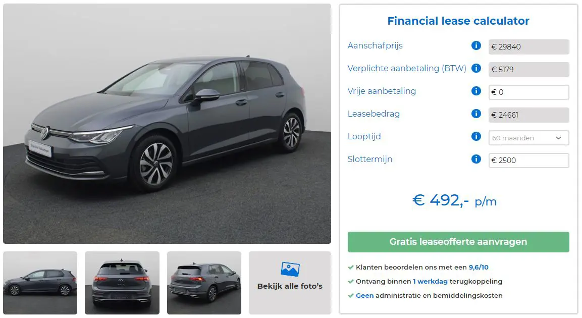 Auto met calculator voor rekenvoorbeeld lease kosten